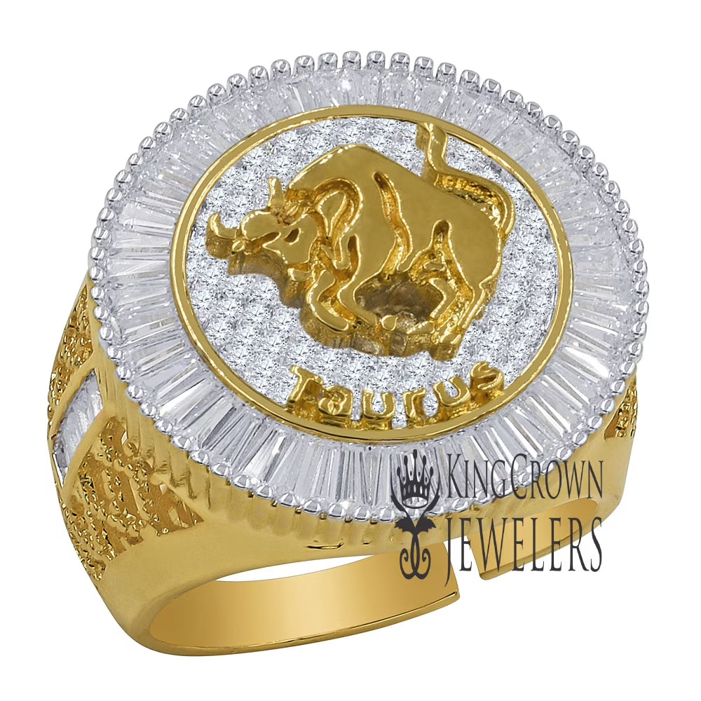 14K Yellow Gold Finish Simulated Diamond Taurus Ring J48874