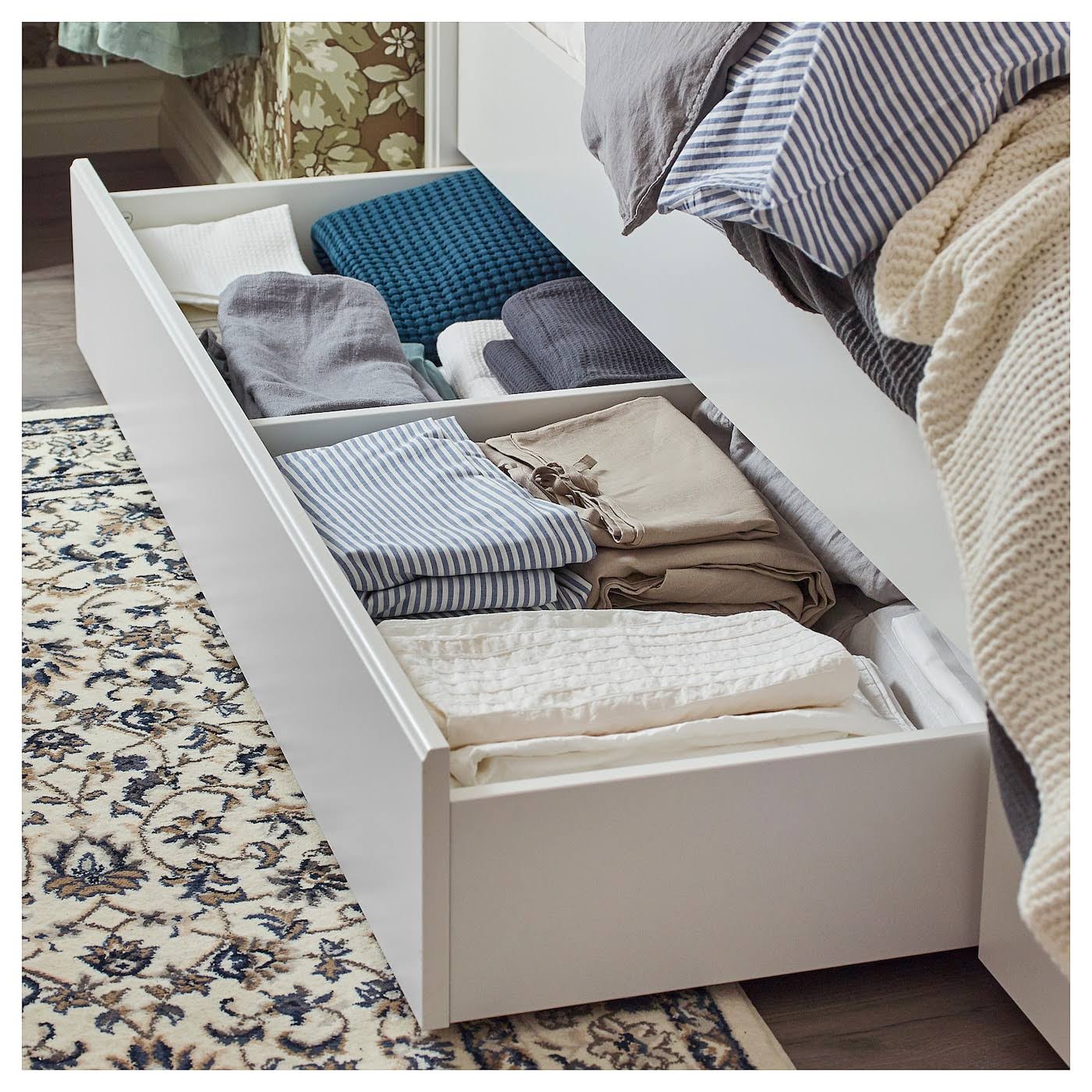 Twin White Bed Frame with 2 Storage Boxes P1443