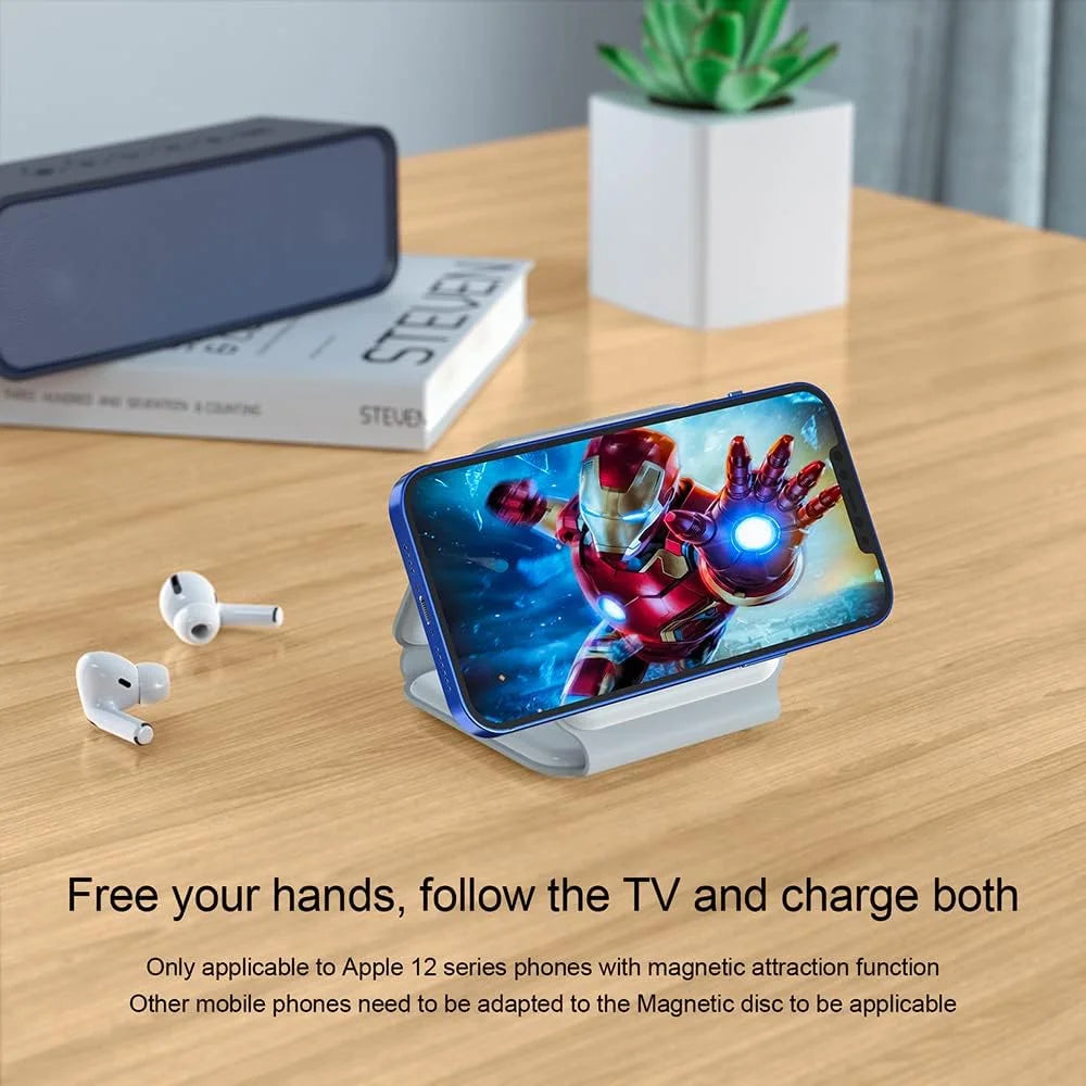 3 in 1 Magnetic Wireless Charging Stand with Cable for iPhone AirPods iWatch Android, White U7187