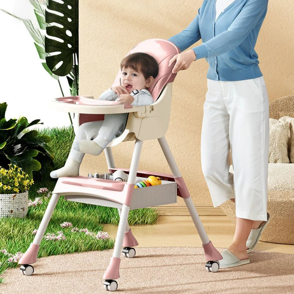 Pink 4-in-1 Baby Highchair with Five-Point Snap Button B412