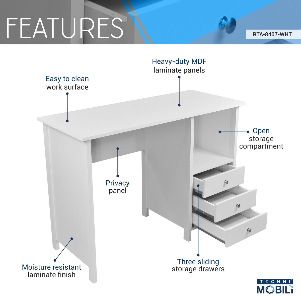 White Desk with 3 Storage Drawers P96631