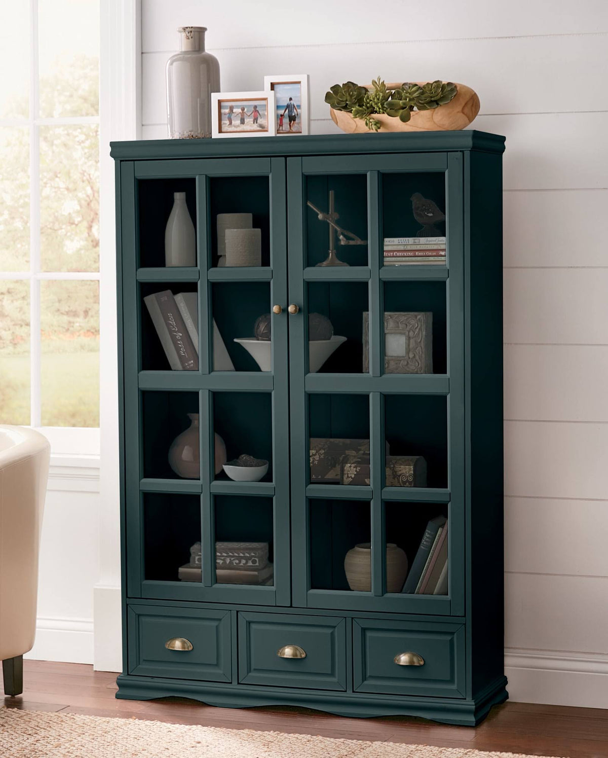 Dark Teal Composite Cabinet with Glass Doors V6991