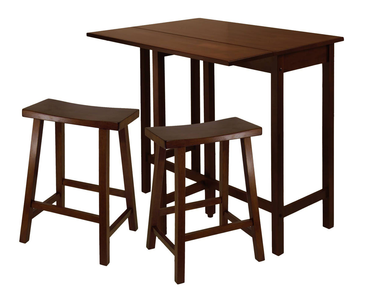 Antique Walnut Finish High Drop Leaf Table with Saddle Seat Stool Y153243