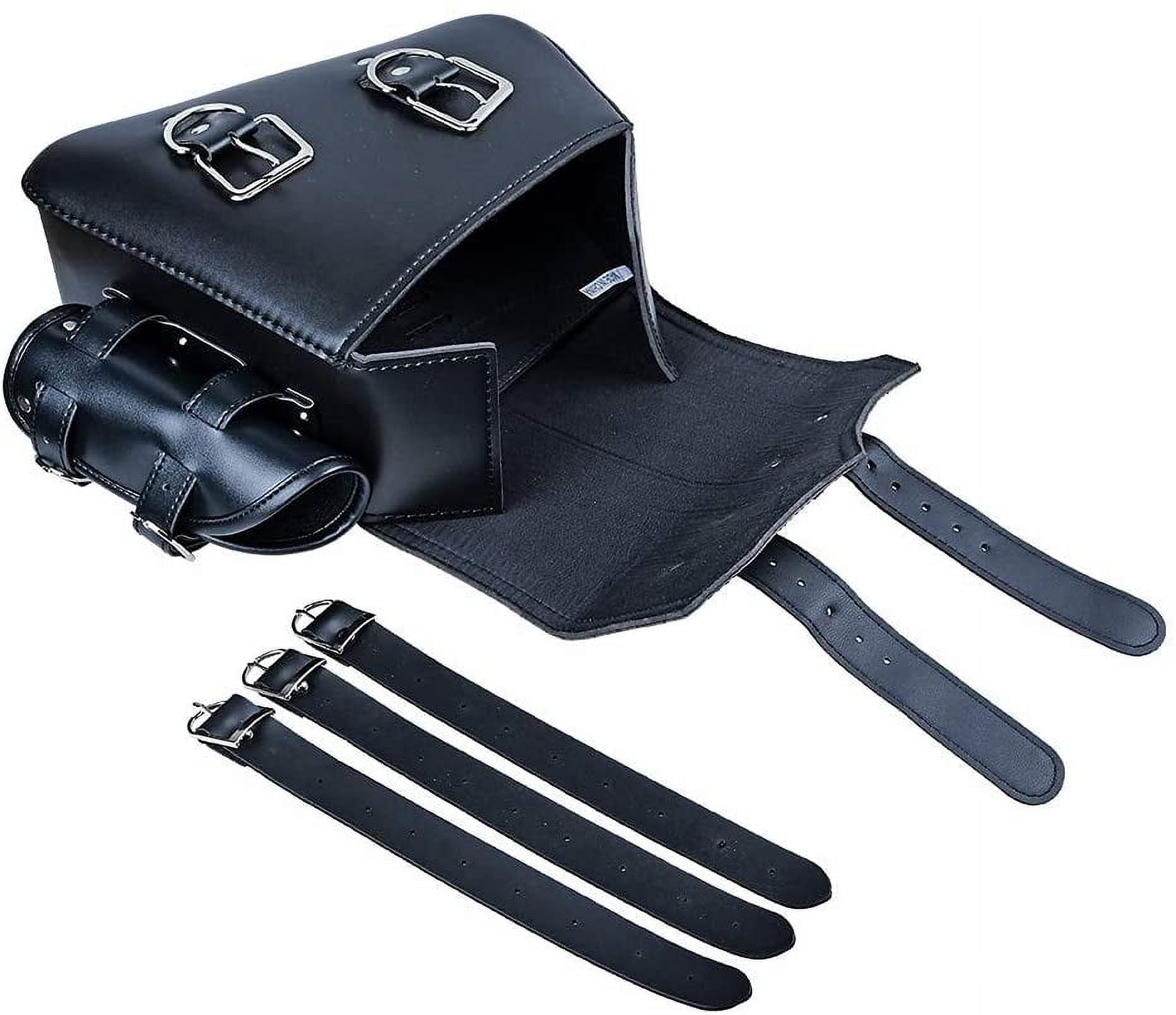 Left Black Soft PU Leather Solo Swing Arm Saddle Bag with Side Storage T88101