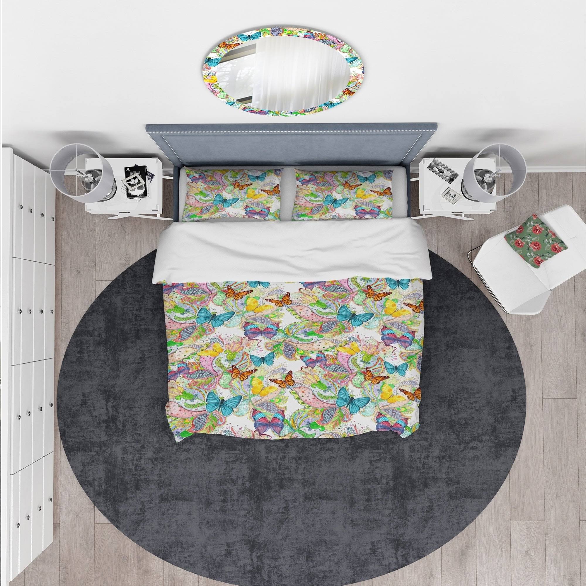 Bohemian Colorful Butterflies Floral Bedding Set Duvet Cover Shams V41401