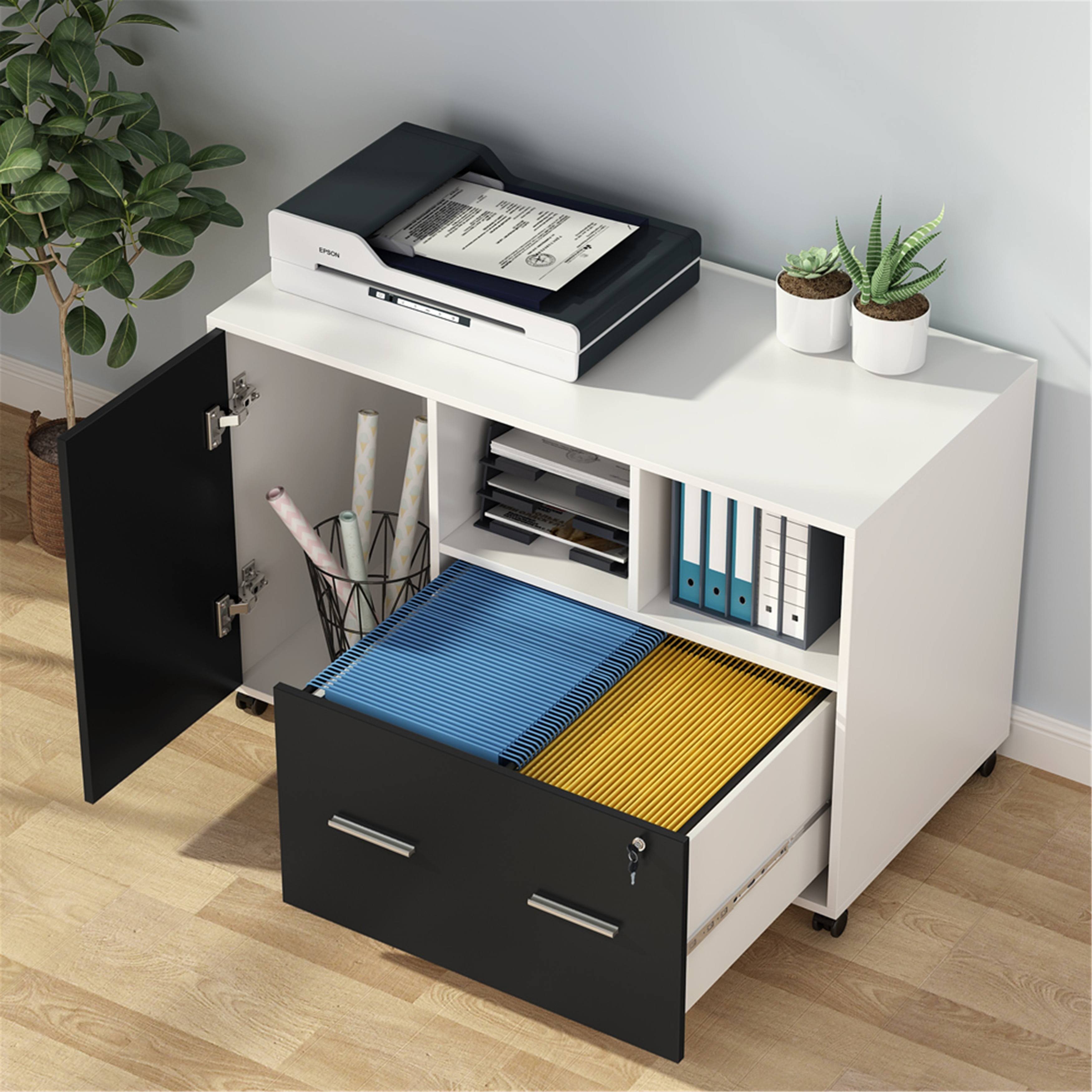 Black Mobile Lateral File Cabinet with Lock and Drawer B8188