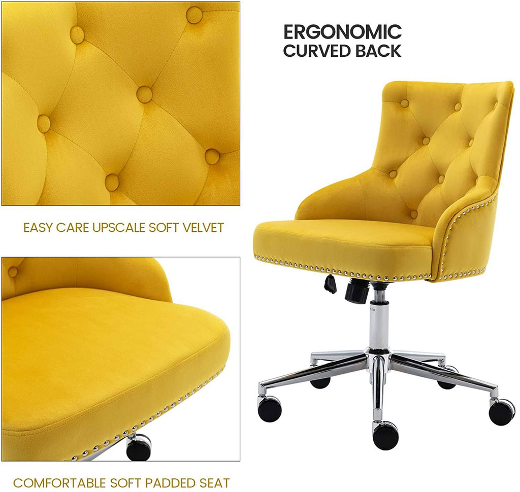 Yellow Tufted Velvet Desk Chair with Arms H1605