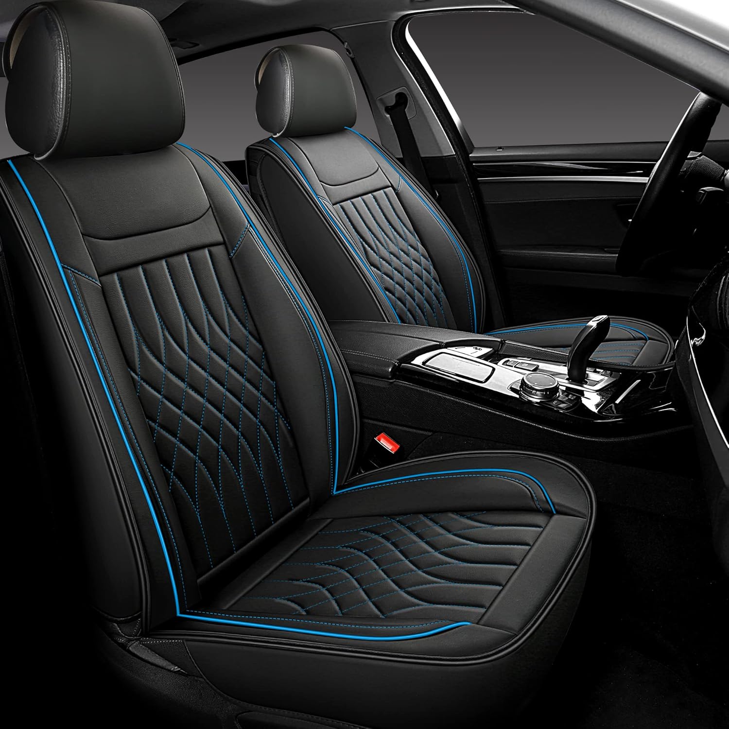Black Leather Car Seat Covers 2 PCS Front A991861