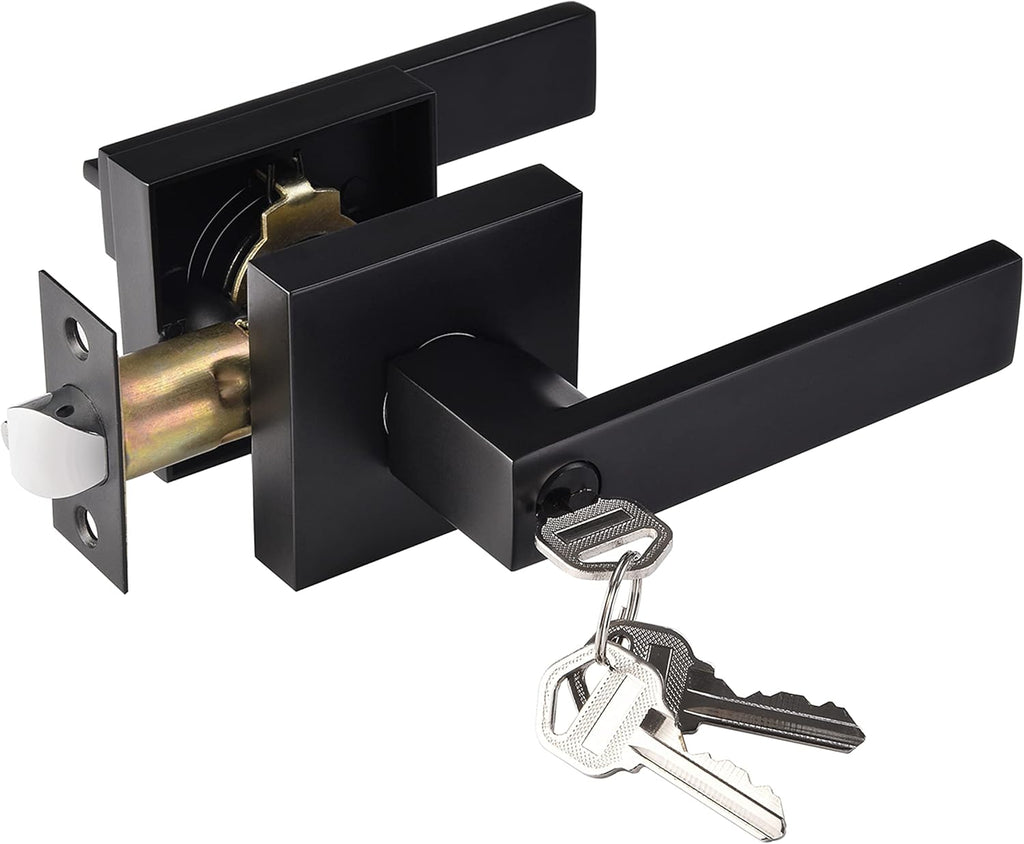 4 Pack Matte Black Euro Style Door Leversets with Keys U4898
