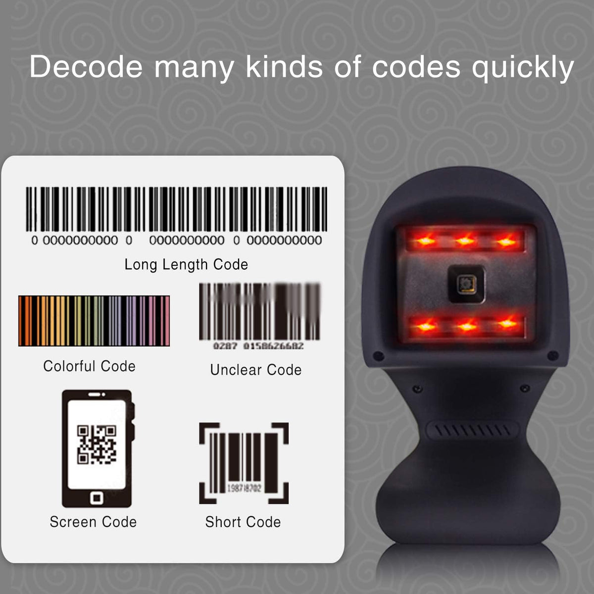 Automatic 1D 2D Omnidirectional Hands-Free USB Barcode Scanner M21698