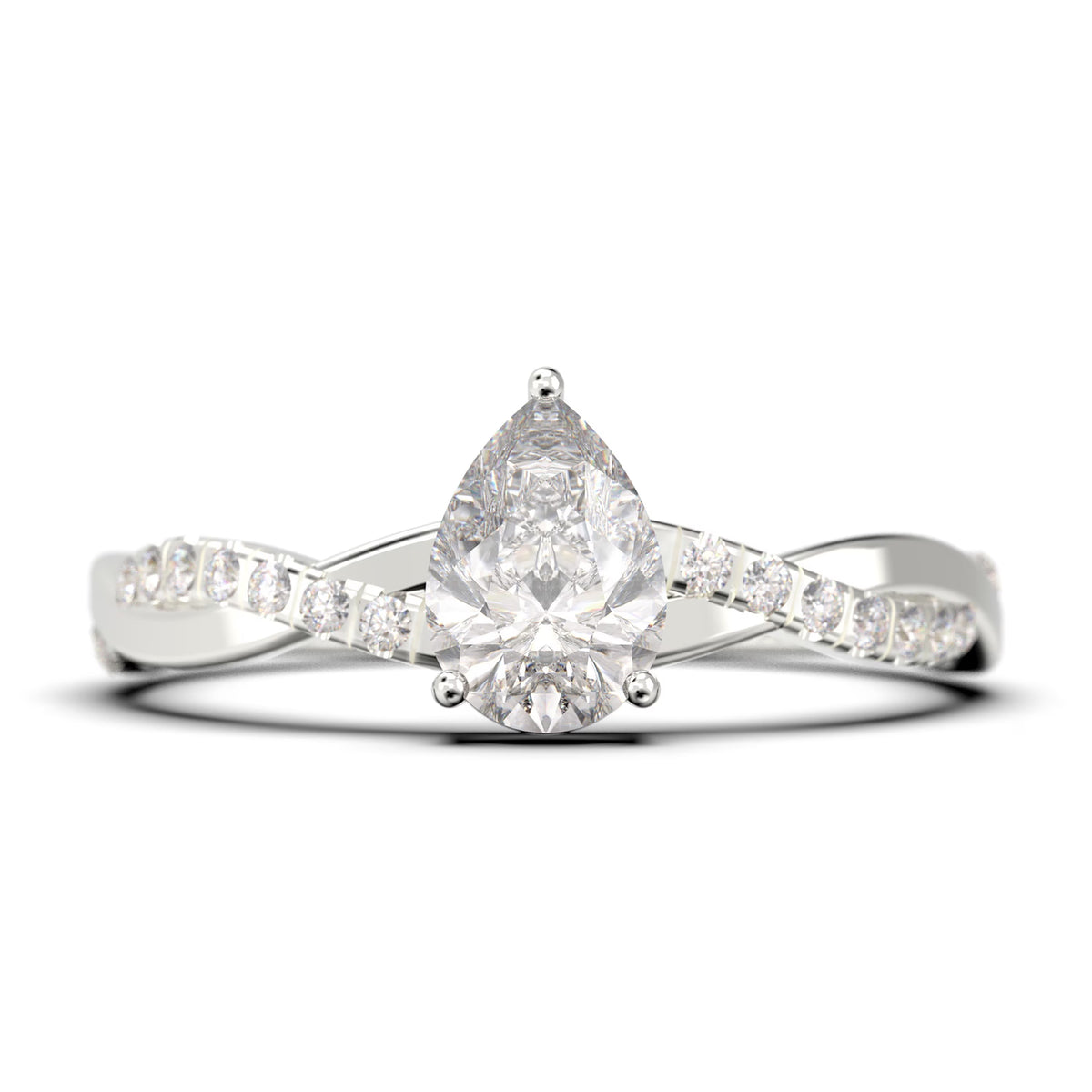 1.25 Carat Pear Cut Moissanite Engagement Ring in 925 Sterling Silver With 18k White Gold Plating R29104