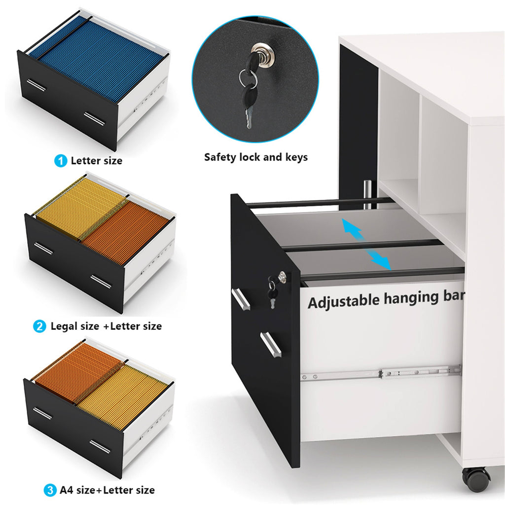 Black Mobile Lateral File Cabinet with Lock and Drawer B8188