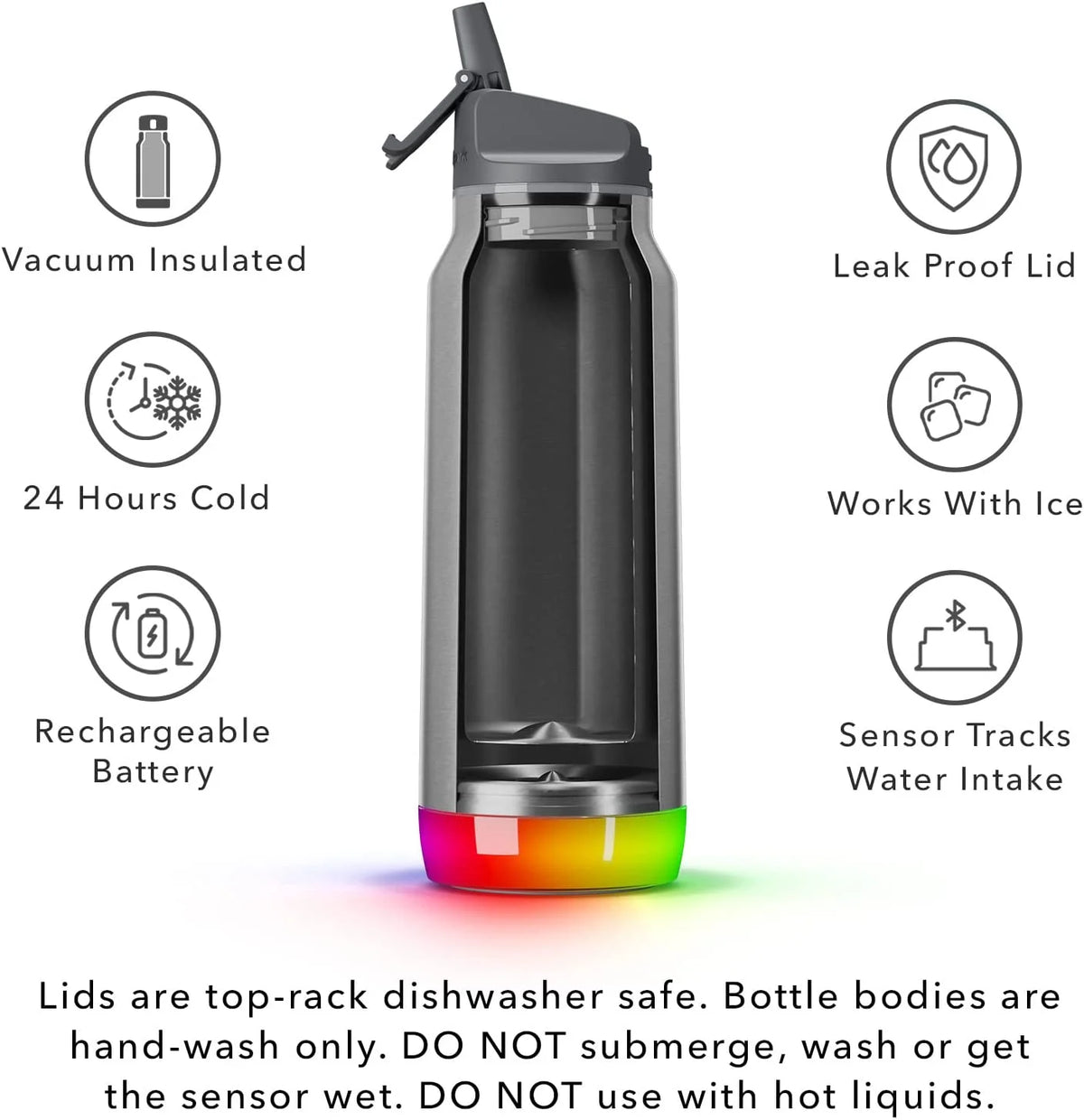 Brushed Stainless Steel Insulated Smart Water Bottle with Straw Lid T11717