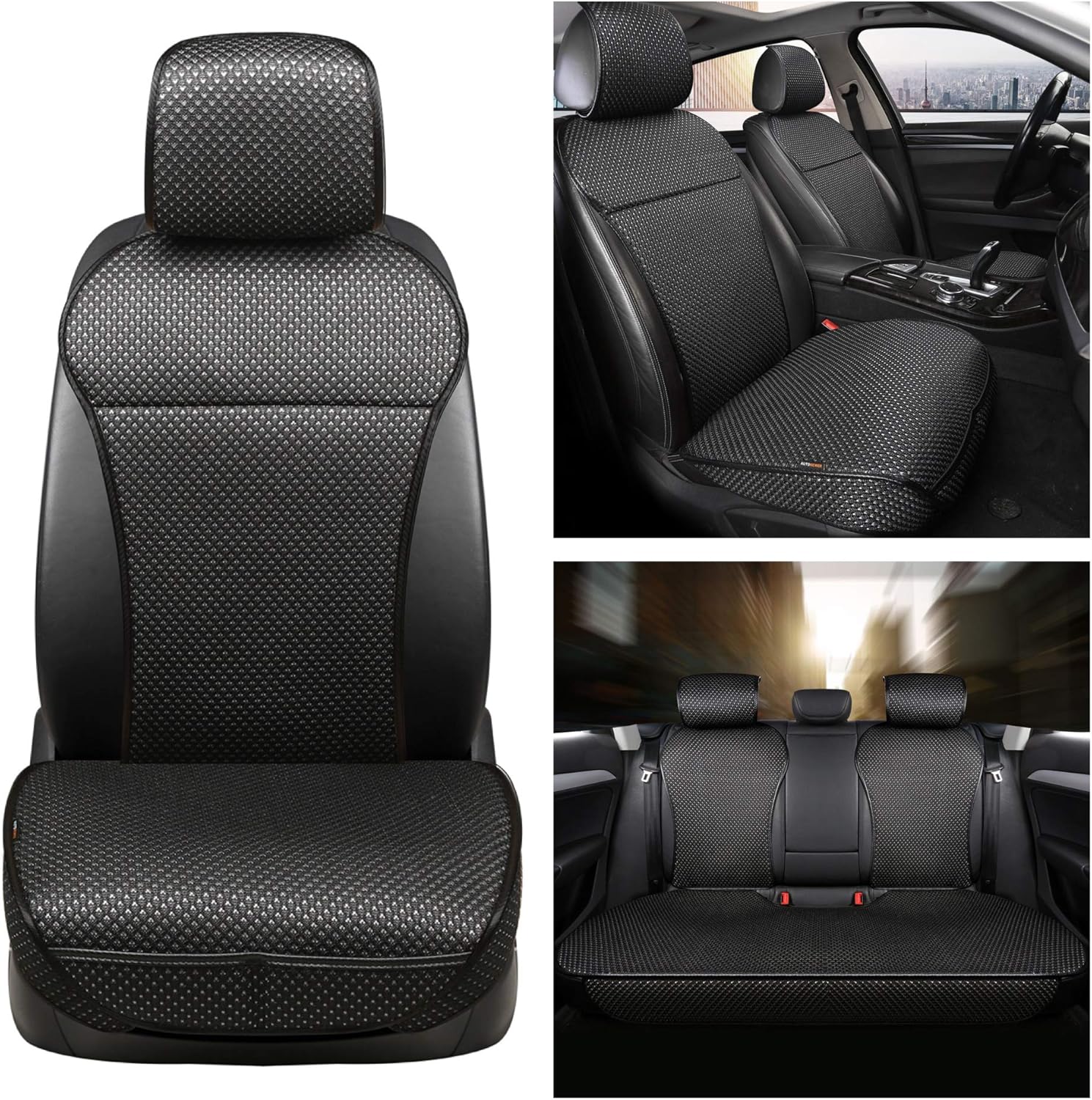 2 Seats Breathable Car Seat Cover Full Set Universal Automotive Vehicle Cushion Cover (Black) Q8549