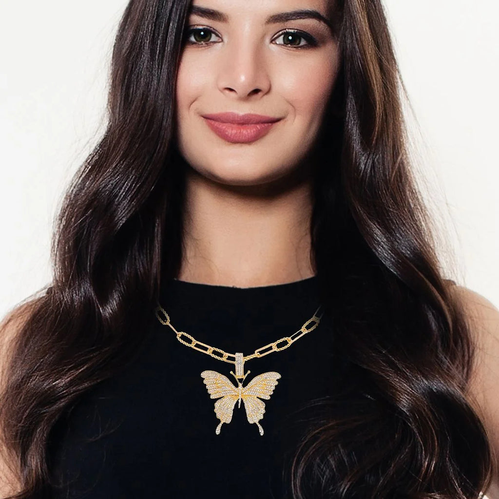 White Crystal Goldtone Butterfly Pendant Necklace 20-22" G7175