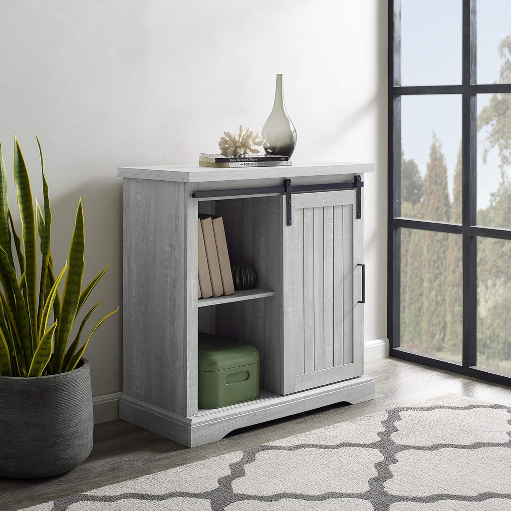 Grey Wash Sliding Slat Door Storage Cabinet I373197