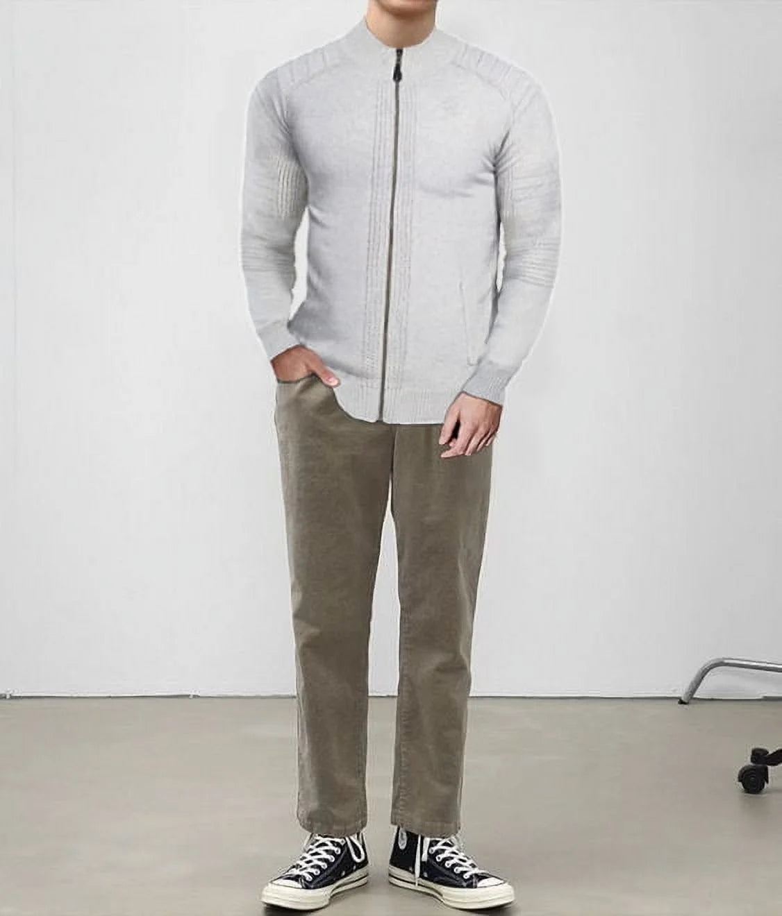 Oatmeal Full Zip Cardigan Sweater O18772