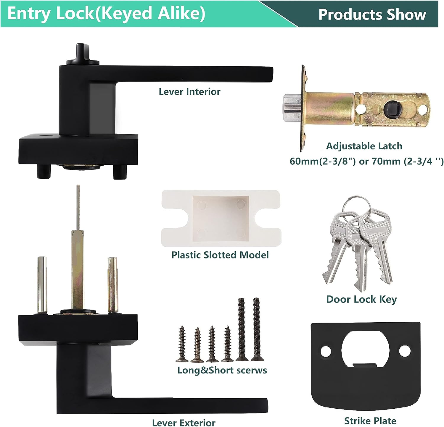 4 Pack Matte Black Euro Style Door Leversets with Keys U4898