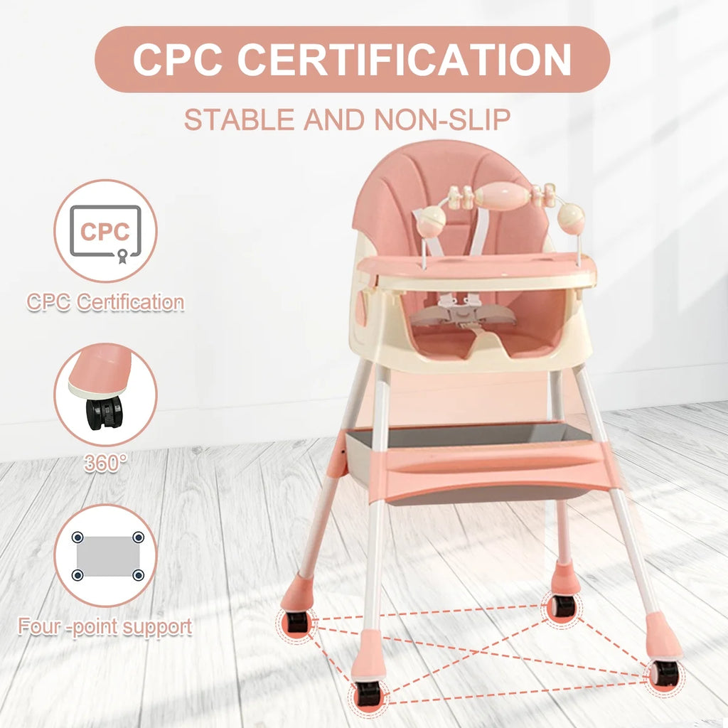 Pink 4-in-1 Baby Highchair with Five-Point Snap Button B412