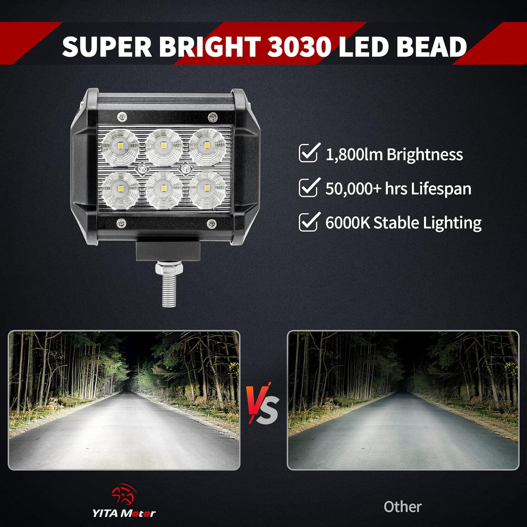 10Pcs 4Inch 18W LED Flood Work Light Waterproof 12V Pack of 2 P692