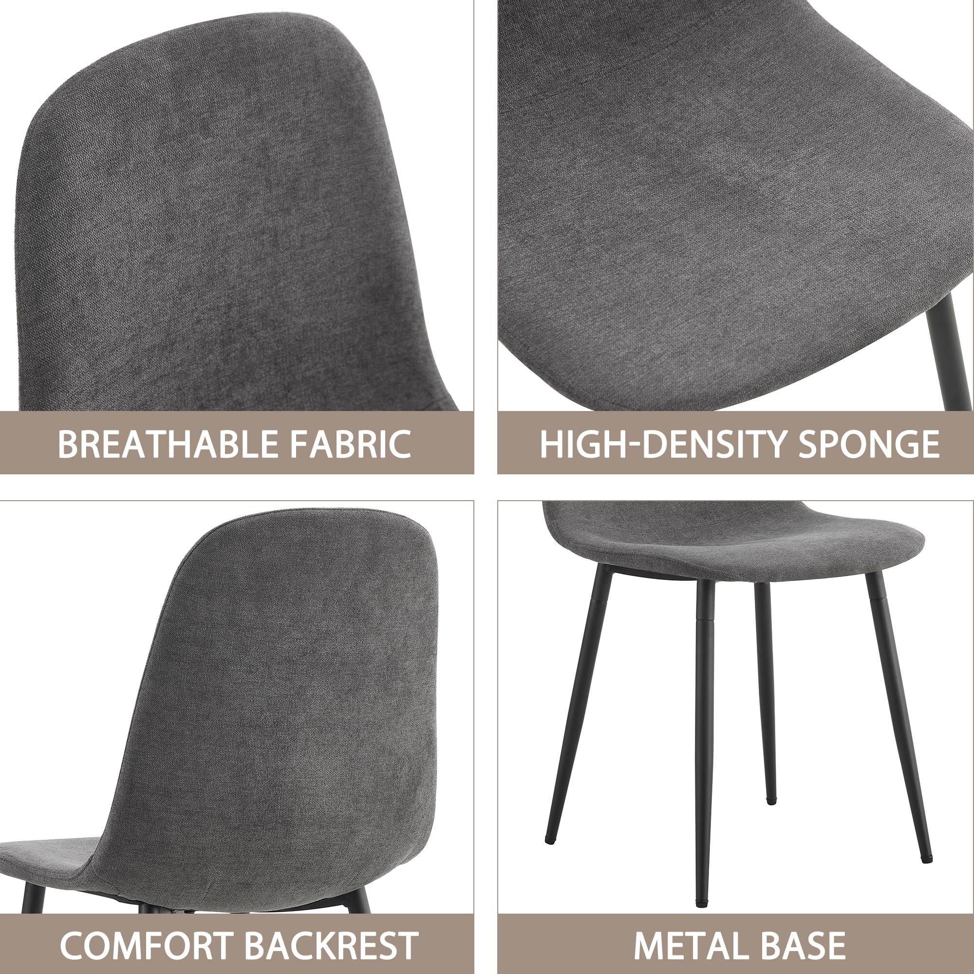 Dining Chairs Set of 4 Upholstered Side Chairs with Suede Fabric Cushion Seat and Metal Legs, Dark Gray H666126