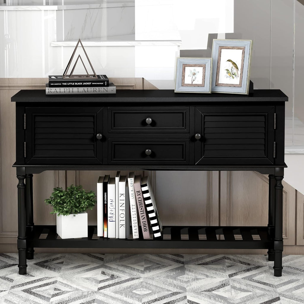 Navy Blue 6 Drawers Console Table with Cabinet and Shelf W15422