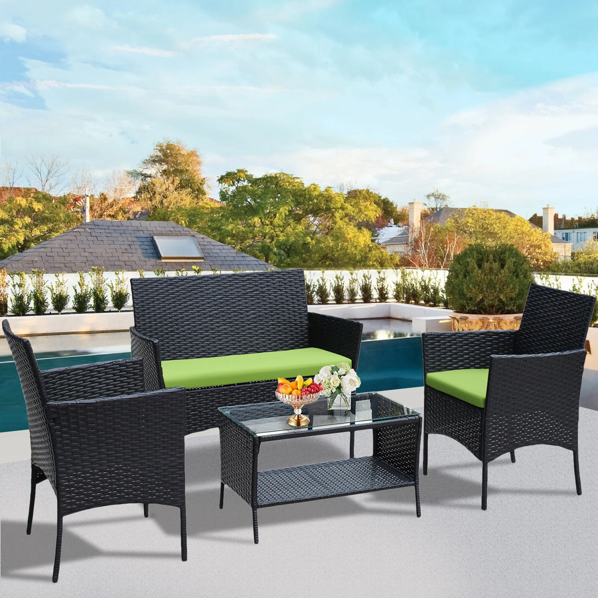 4 Pieces Outdoor Rattan Patio Sofa Set with Coffee Table P873705