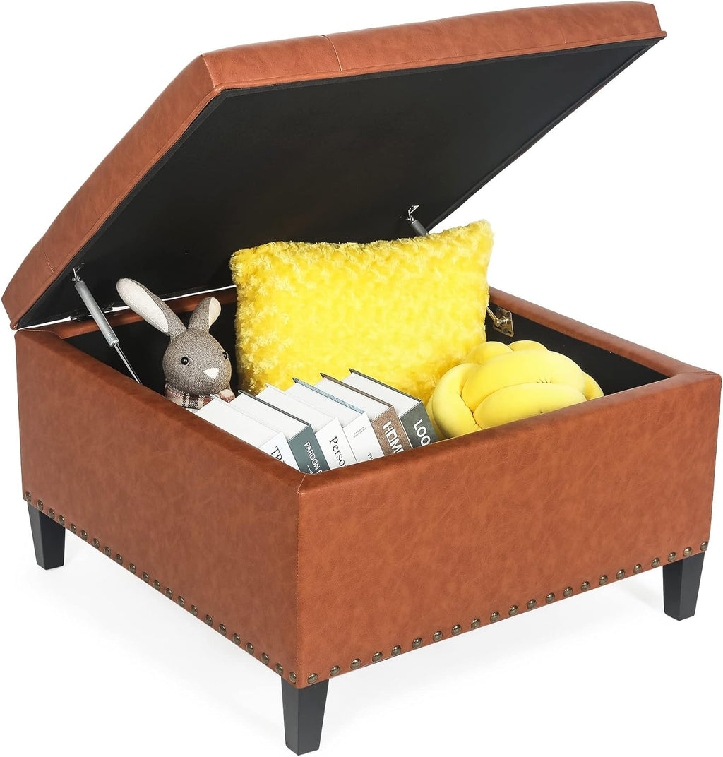 Faux Leather Storage Ottoman Bench with Wood Legs V208
