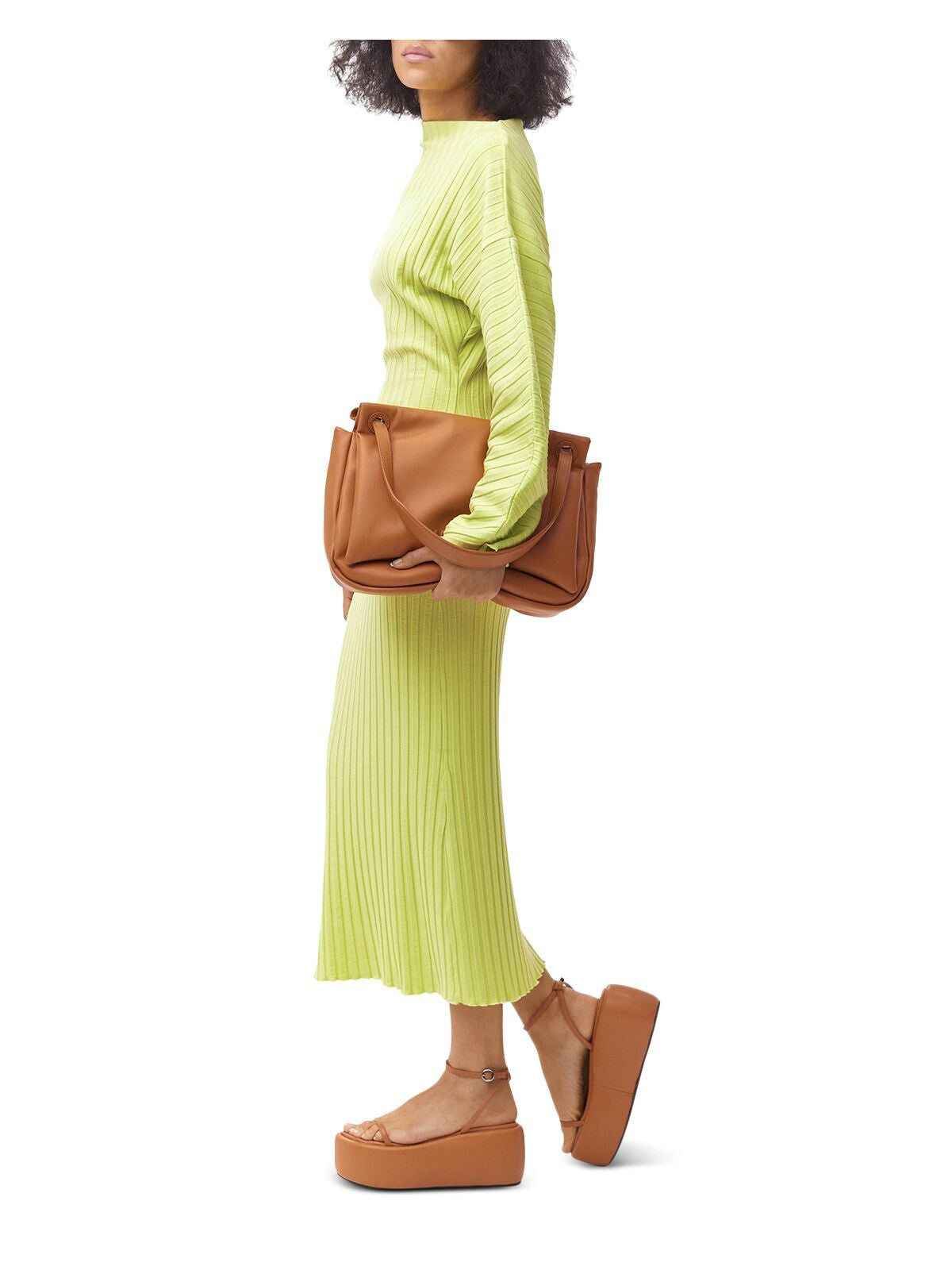 Green Long Sleeve Boat Neck Midi Sheath Dress E922860