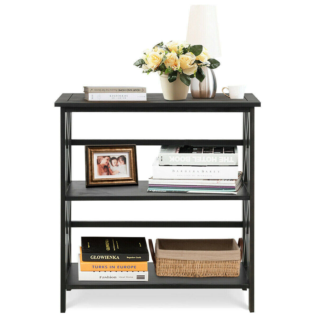 Black 3-Tier Wooden Open Shelf Bookcase G6266