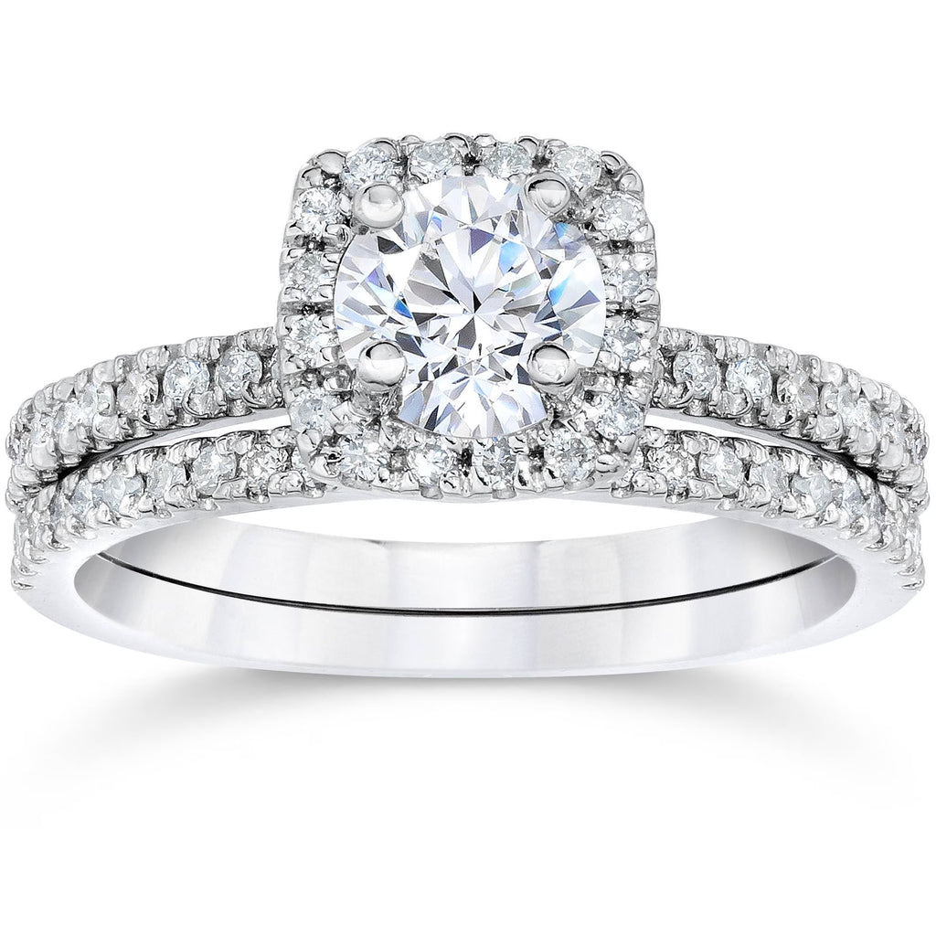 White Gold Real Diamond Engagement Ring Set S39988