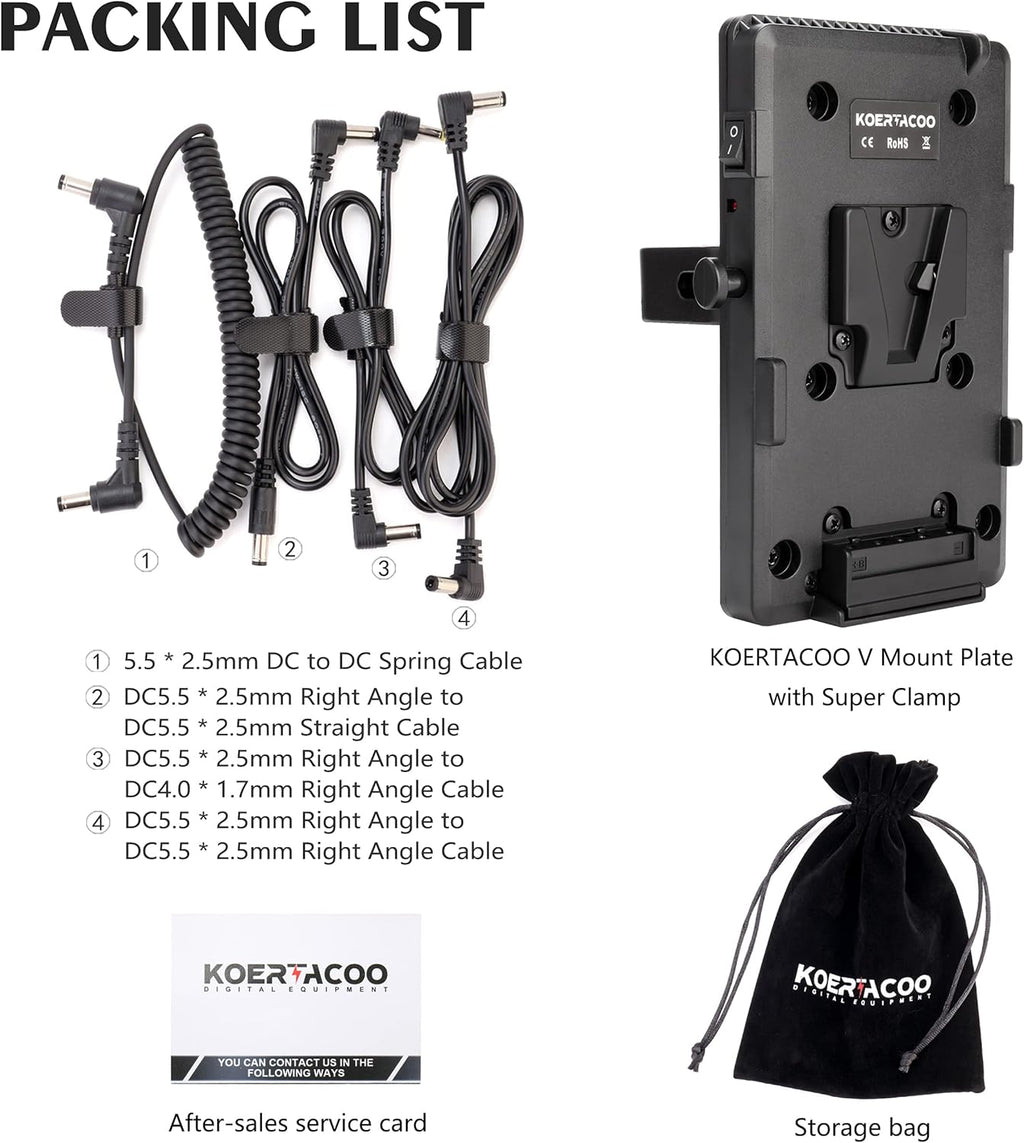 V-Mount Lock Battery Plate Power Supply Adapter with Super Clamp, D-TAP/DC/USB Power Output T1579