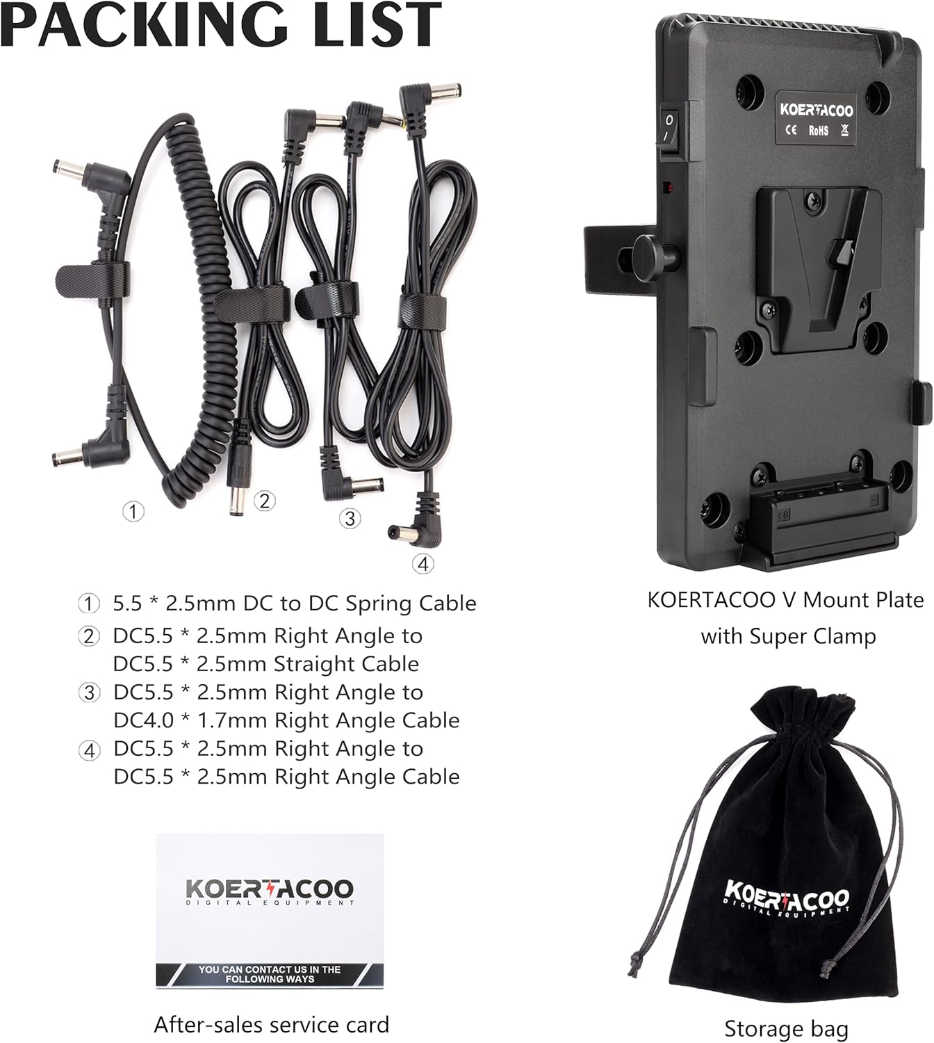 V-Mount Lock Battery Plate Power Supply Adapter with Super Clamp, D-TAP/DC/USB Power Output T1579