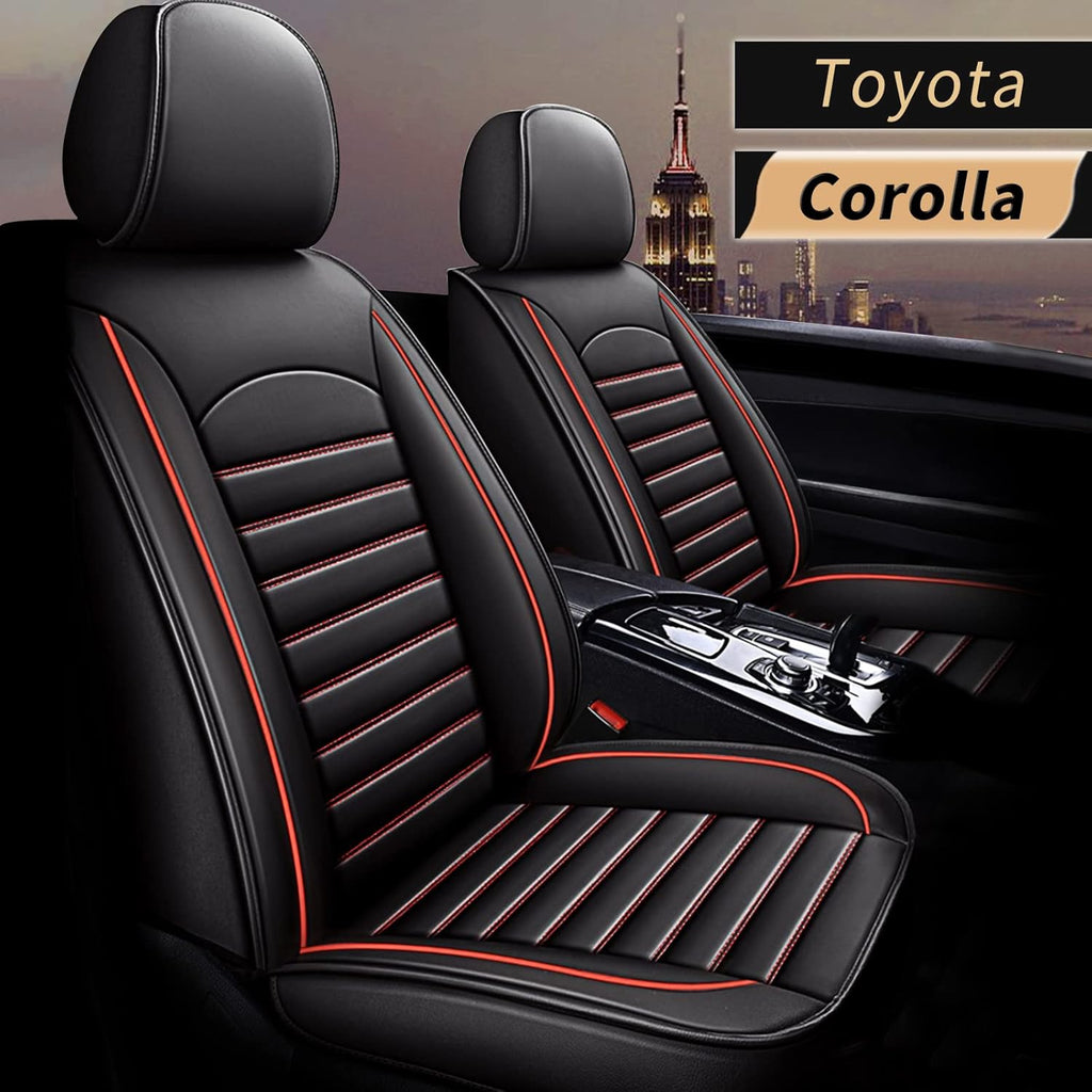 Red Line Black Faux Full Set Car Seat Covers D75404