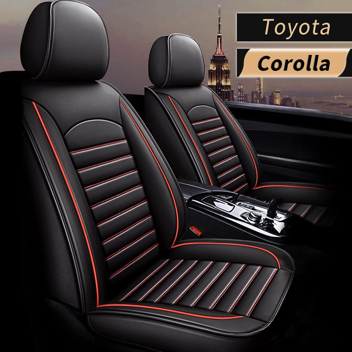 Red Line Black Faux Full Set Car Seat Covers D75404