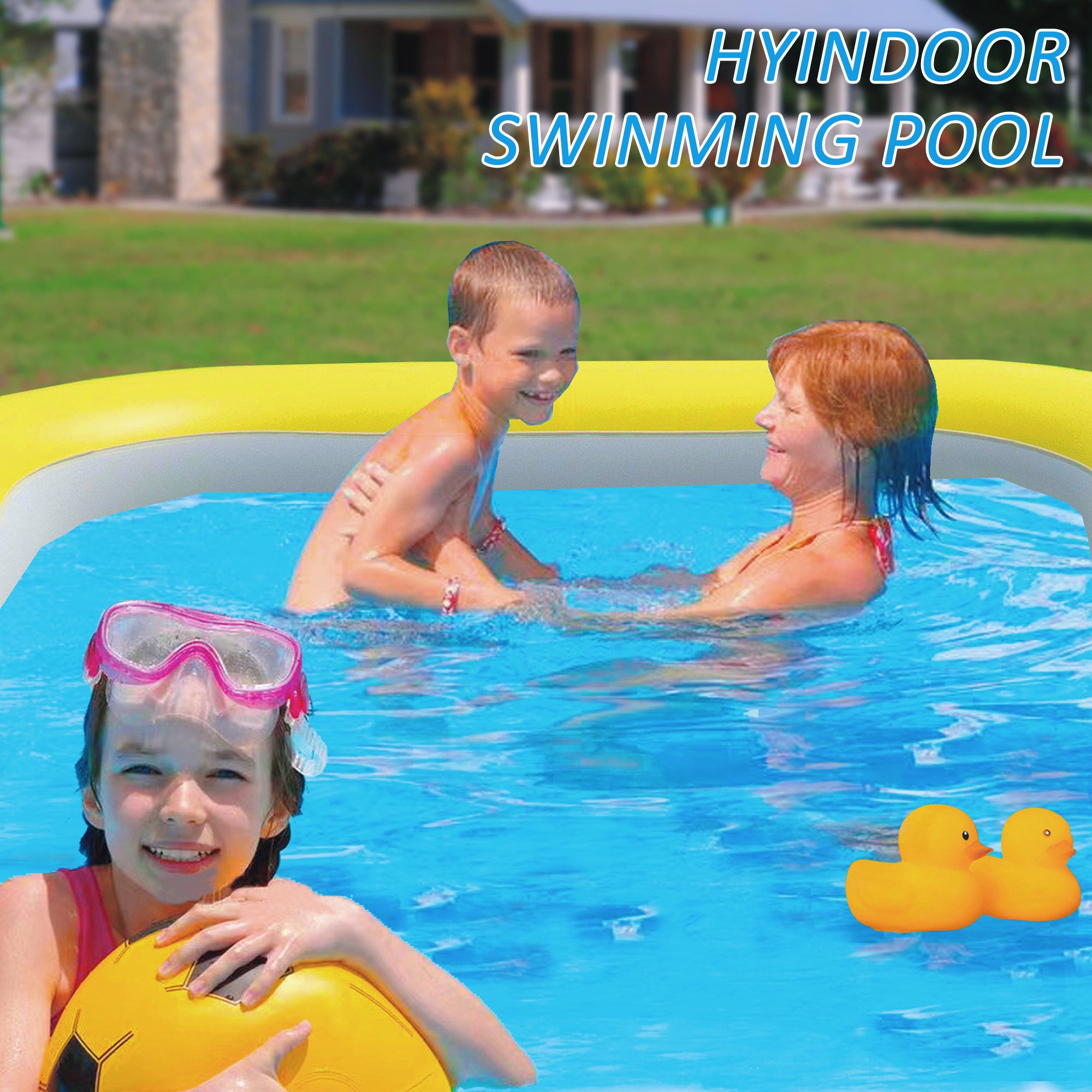 Inflatable Swimming Pool with Pump 9.85×5.74×2.23ft Rectangle Blue H71512