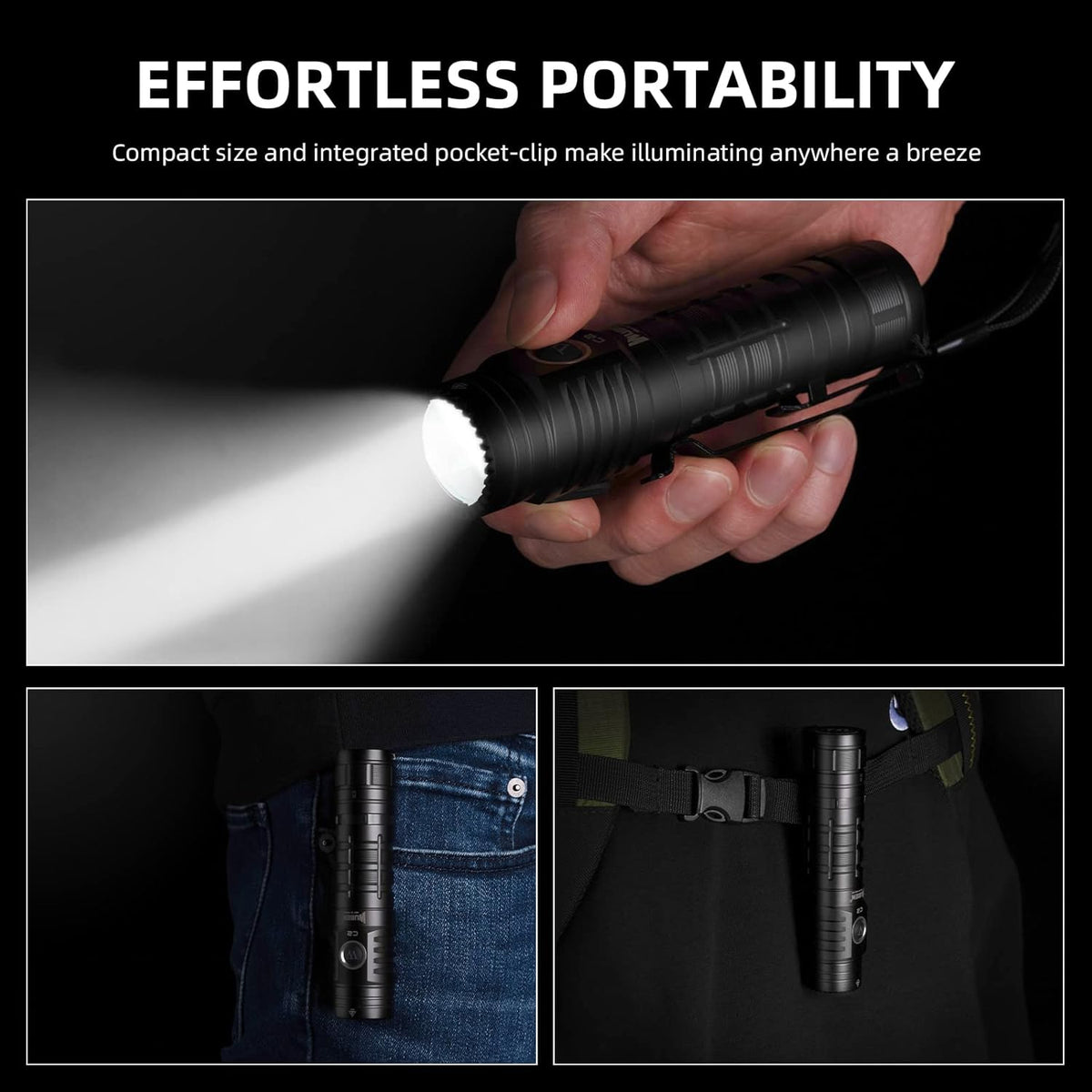 Rechargeable Flashlight 2000 Lumen, Pocket Flashlight with Lanyard, IP68 Waterproof Tactical Flashlight B39736