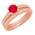 0.85 ct Round Cut Red Simulated Ruby 18k Rose Gold Ring Band Set Size 3.5 J59096
