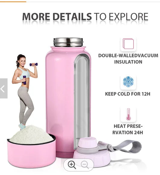Black Double Walled Stainless-Steel Bottle 32 Fluid Ounces with 8oz Detachable cup Sport lid A8408