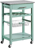 Granite Top Pine Wood Rolling Kitchen Island Microwave Cart with Storage U85762