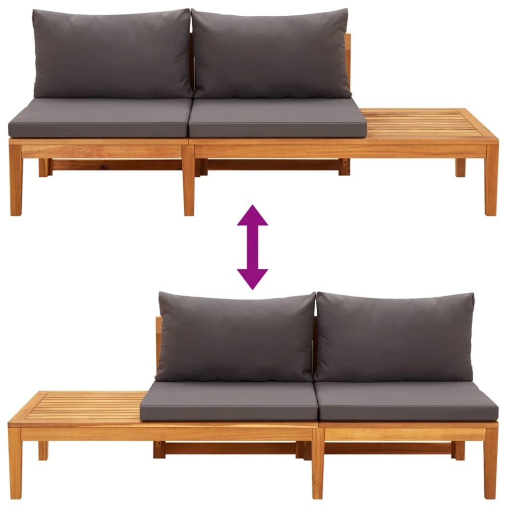 3 Piece Dark Gray Cushioned Corner Sofa and Table Acacia Wood Sectional Outdoor Furniture Set N25013