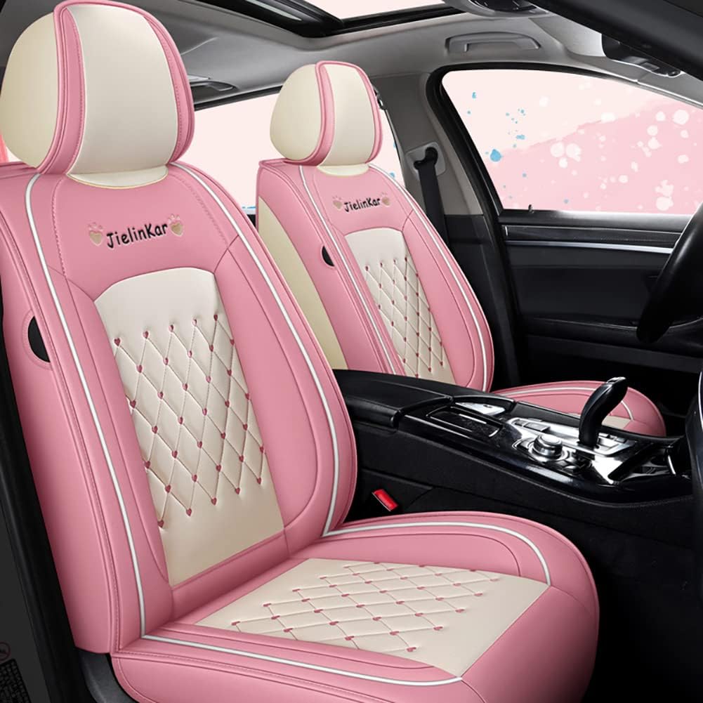 Wine Red-White Water Proof PU Leather Car Seat Covers Full Set M576