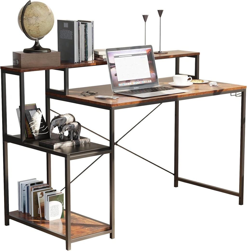 54” Small Desk with Monitor Stand and Storage Shelf Z722