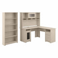 White Oak L Shaped Desk with Hutch and Bookcase D494357