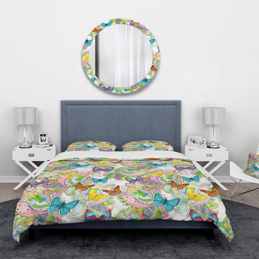 Bohemian Colorful Butterflies Floral Bedding Set Duvet Cover Shams V41401
