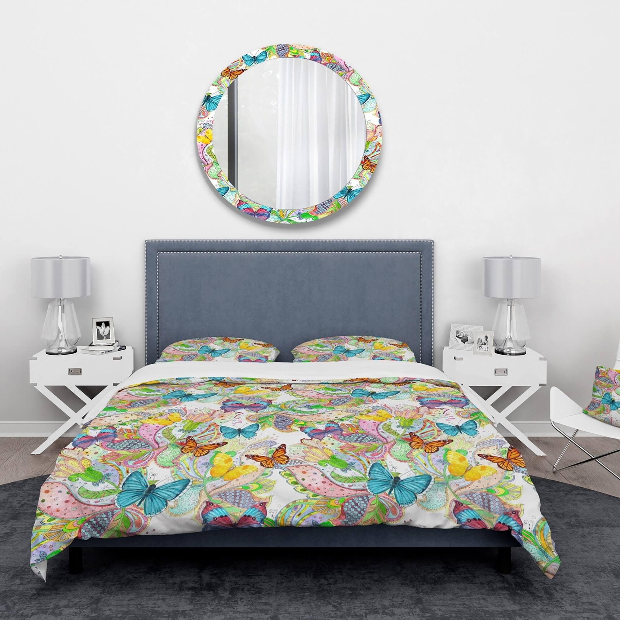 Bohemian Colorful Butterflies Floral Bedding Set Duvet Cover Shams V41401