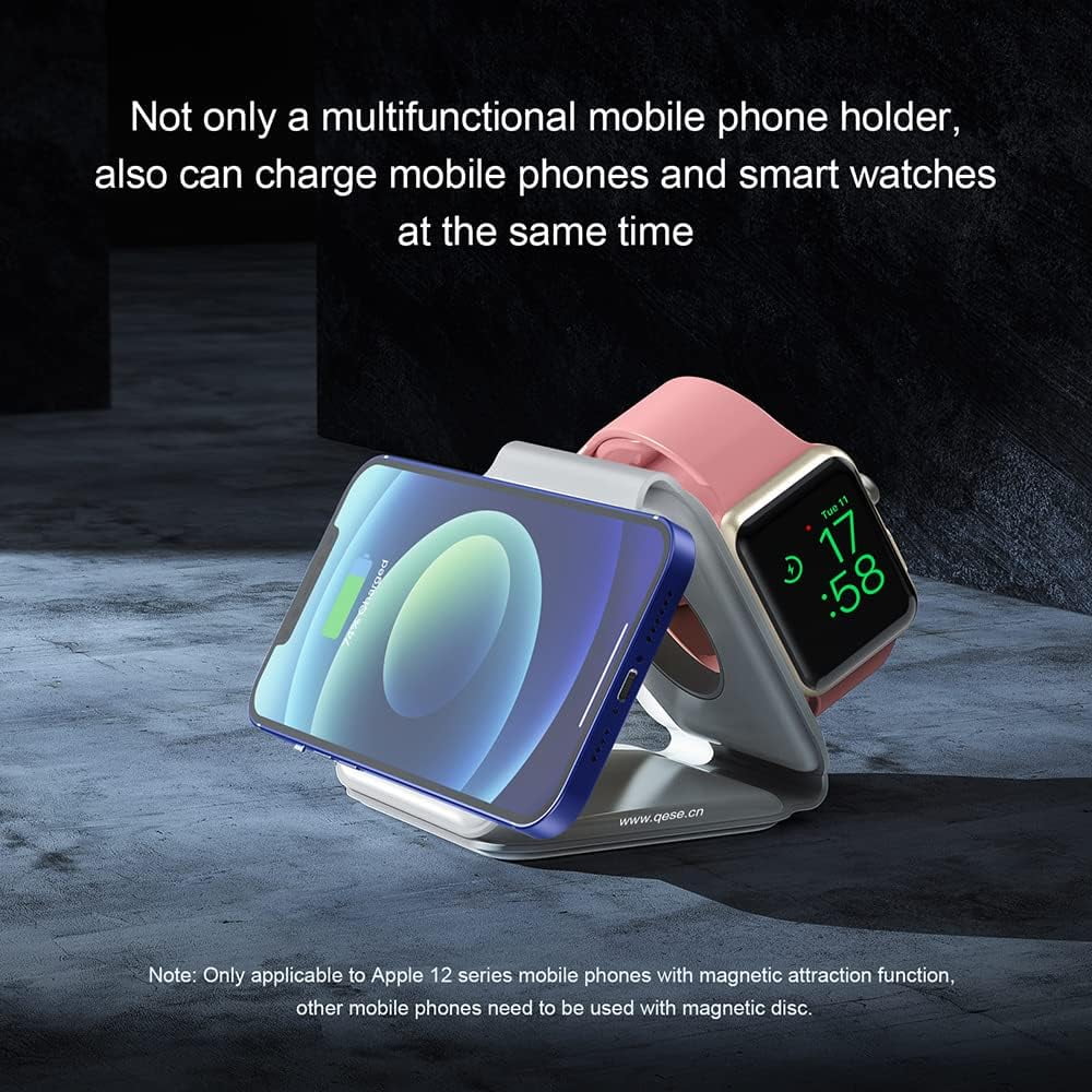 3 in 1 Magnetic Wireless Charging Stand with Cable for iPhone AirPods iWatch Android, White U7187