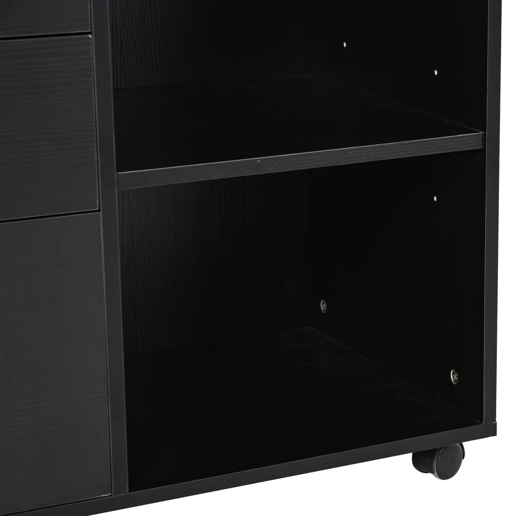 Black 3 Drawer Filing Cabinet with Shelving and Caster Wheels Q90791