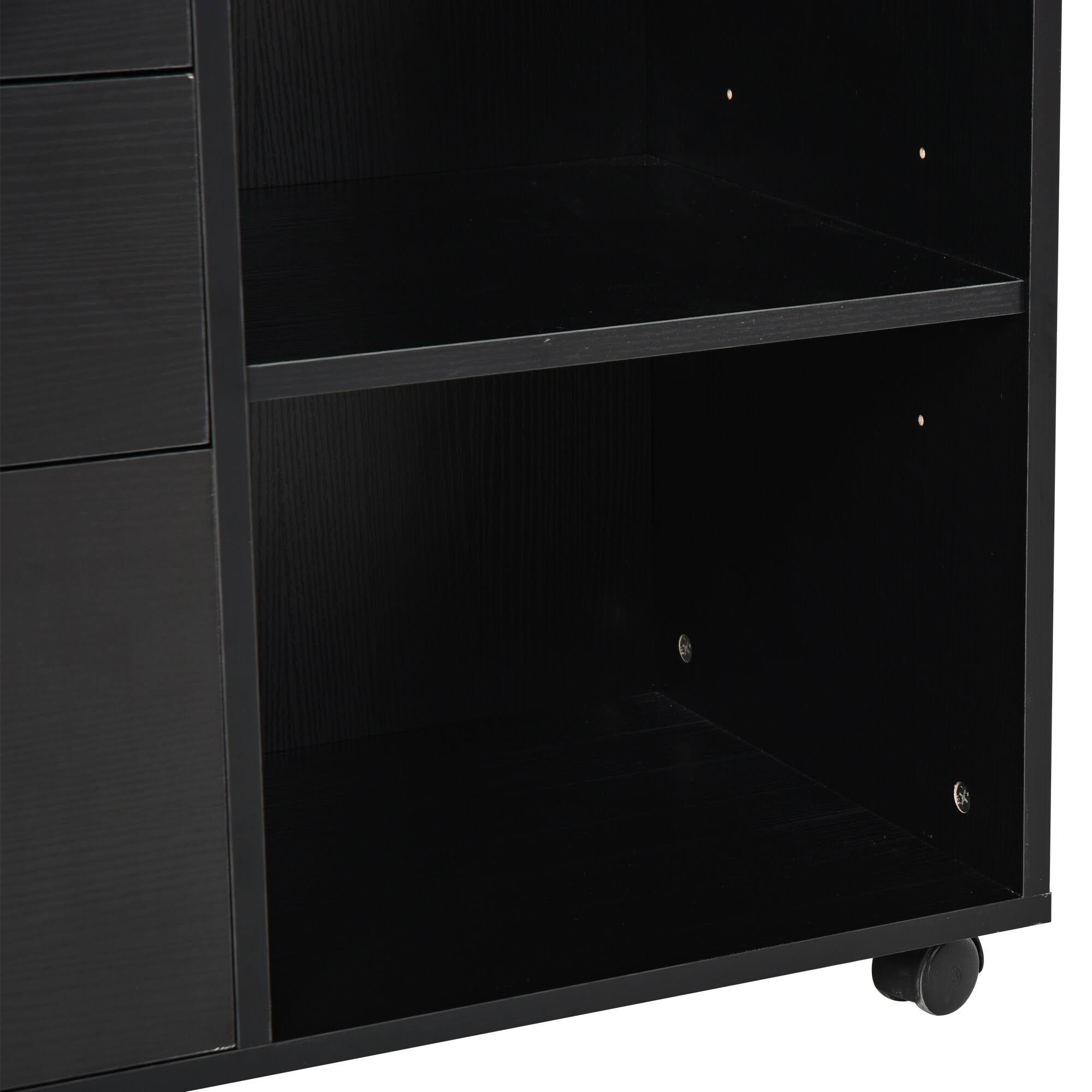 Black 3 Drawer Filing Cabinet with Shelving and Caster Wheels Q90791