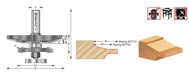 Carbide Tipped Raised Panel Cutter 15 Deg x 1-3/8 Angle x 3-3/8 Dia x 1-1/16 x 1/2 inch Shank M1790